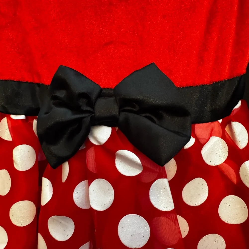 Disney Red and White Polka Dot Dress with Black Bow - Picture 5 of 8